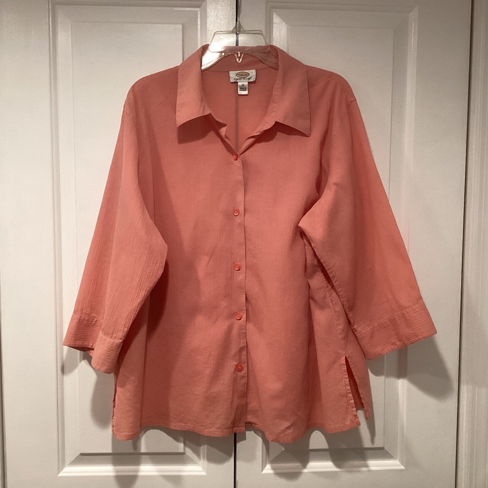 Talbots Peach Button-Up Shirt woman size petite 2X
